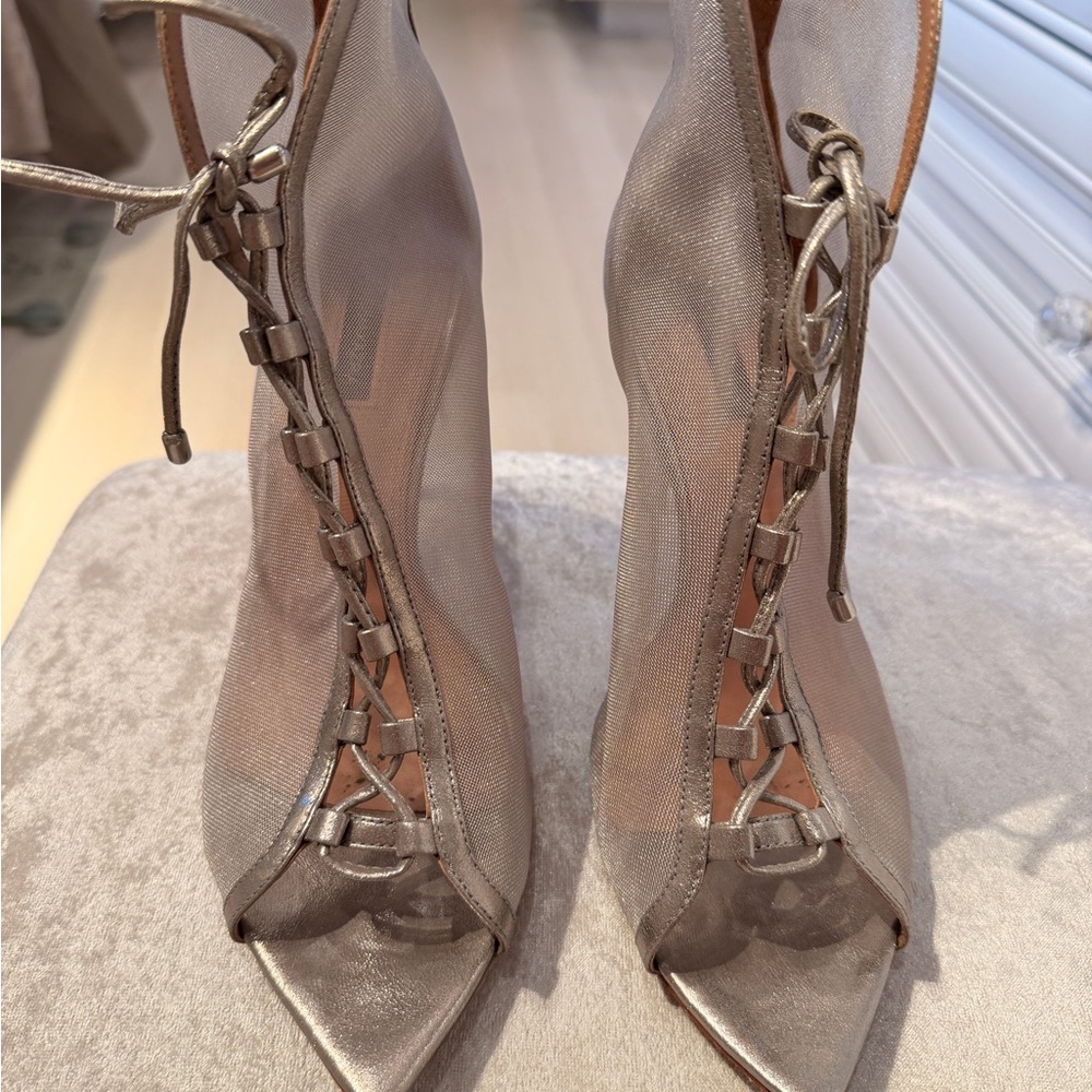 BCBGMaxAzria Metallic Lace-Up Heels